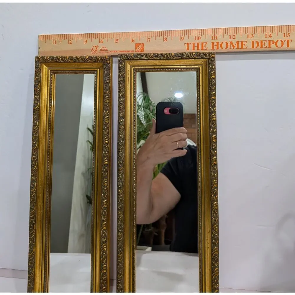 2 Bombay Co Mirrors Rectangular Gold Gilt Hollywood Regency 14x4.5